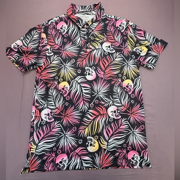 Buckle Other - Buckle Brands Depart West Tropical Skull Performance Polo Men’s Size Large